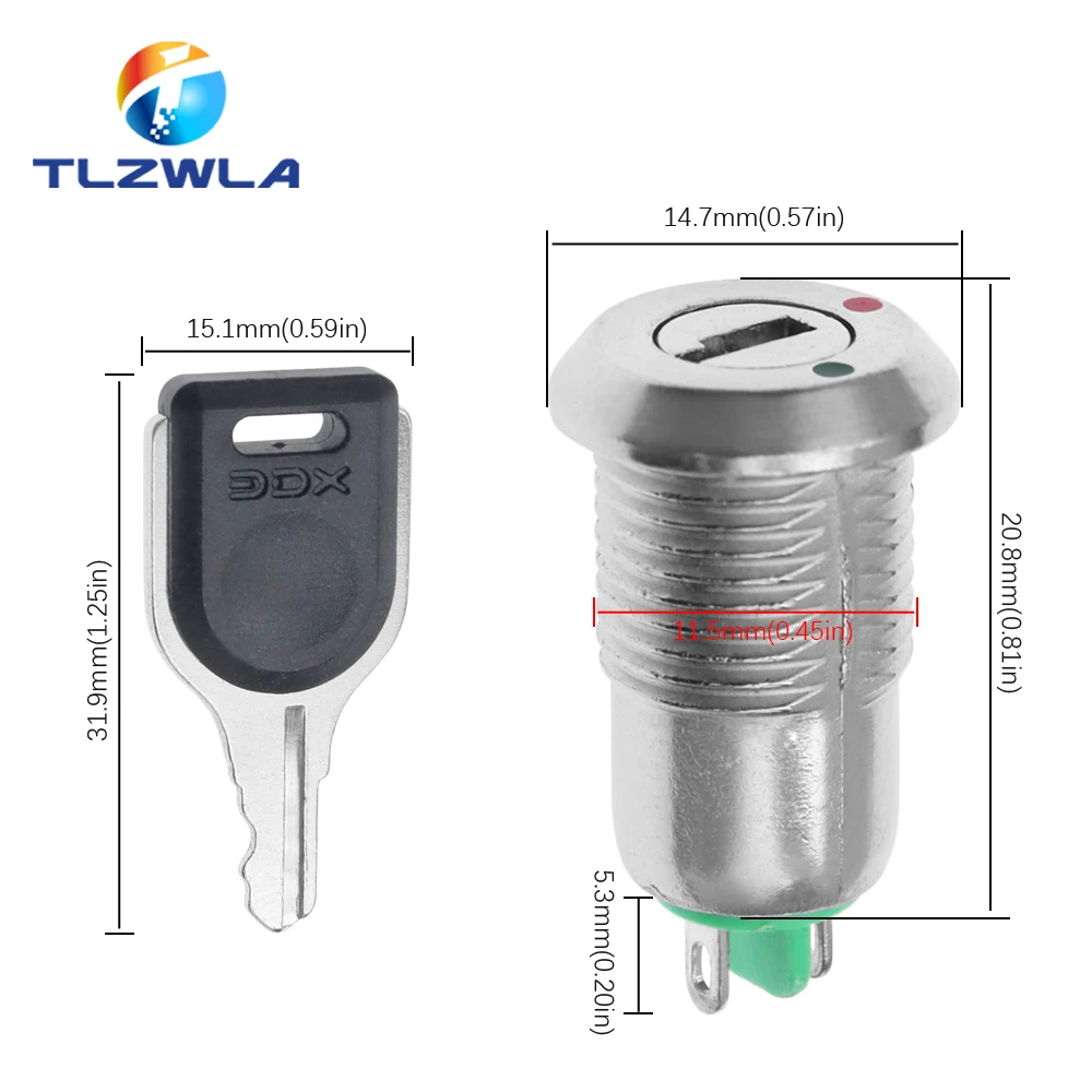 1PCS 12mm Zinc Alloy Electronic Key Switch with 2 Keys ON OFF Phone Lock Security Power Button Tubular Terminals 2 Position 1A