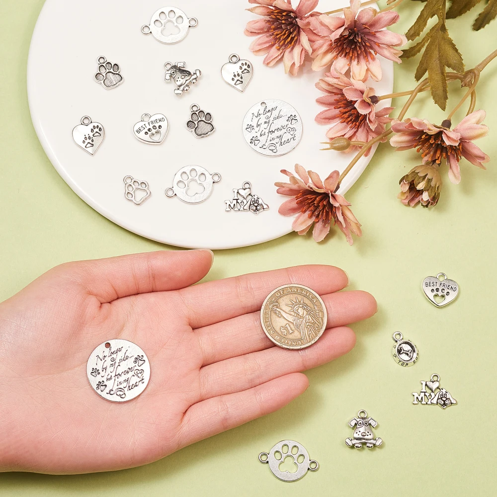 PandaHall 100pcs Antique Silver Cat Dog Pet Charms Alloy Cute Pet Theme Charms Tibetan Pet Charms for Jewelry Making Bracelets