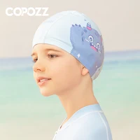COPOZZ Cartoon Children Swimming Cap Kids PU Waterproof Ear Protection Swim Hat Elastic Bathing Hats Pool Caps For Boys Girl 2