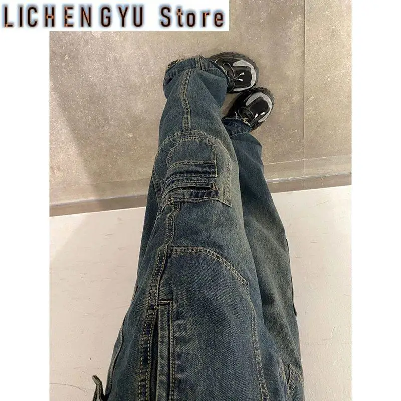 2023 Women Vintage Washed Jeans Streetwear Straight Wide Leg Pants Baggy Woman Denim Trousers Grunge Pants for Women Overalls