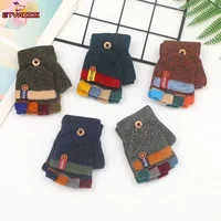 Half Finger Flip Kids Gloves Jacquard Color Matching Autumn Winter Warm Gloves for Children Student Writing Baby Gloves 1