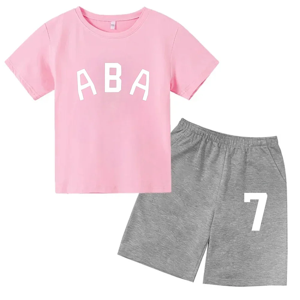 thumbnail image 1 of Ropa de bebé con estampado de letras para niños y adolescentes, conjunto de camiseta y pantalones cortos de verano de 2 piezas, conjunto informal de manga corta para niños y niñas, 1 of 5