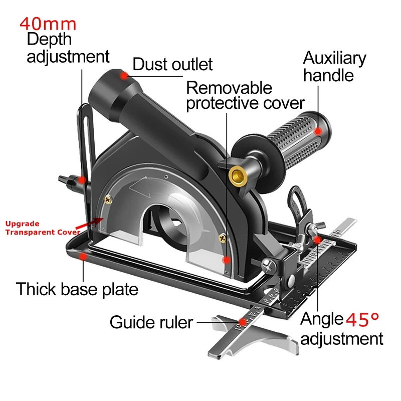 

Hand Angle Grinder Converters To Cutter 40mm Depth Adjustable Grinder Bracket To Cutting Woodworking Table Tool with Guide Ruler