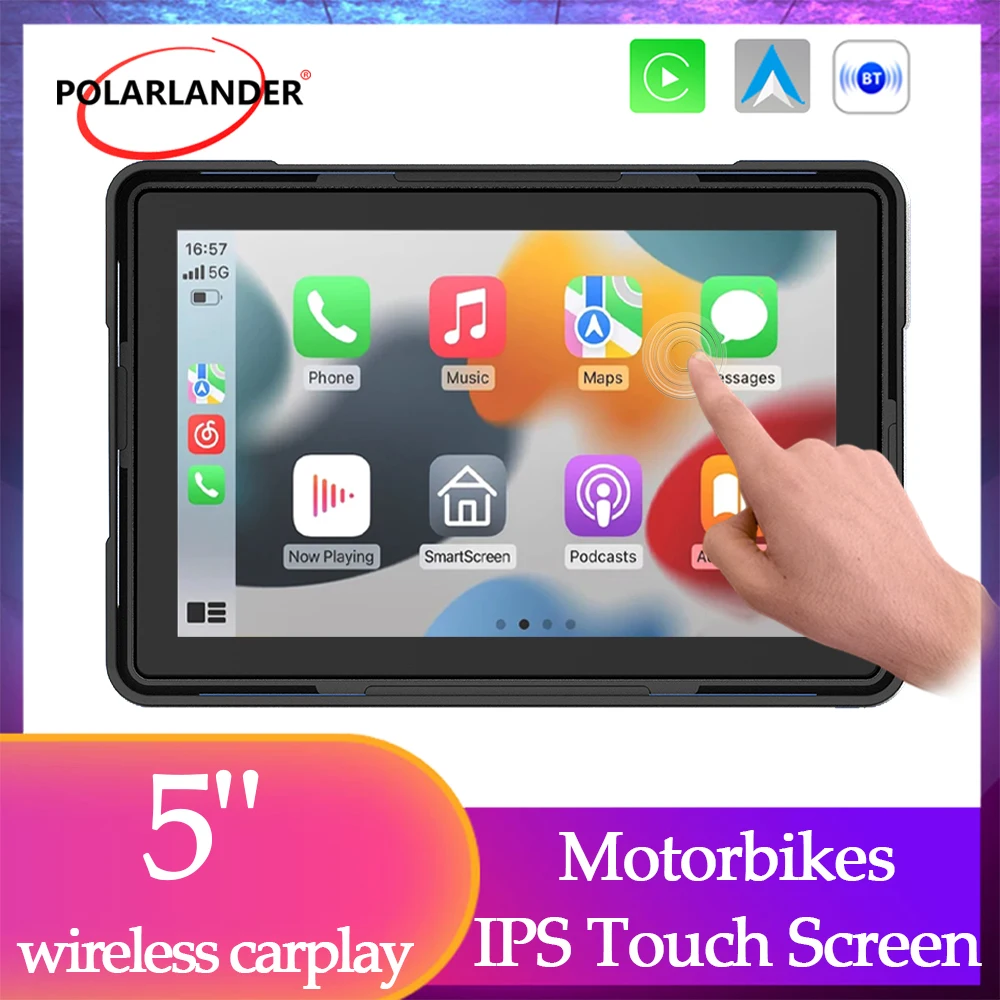 오토바이 GPS 네비게이션 5인치 - 무선 카플레이 안드로이드 오토 듀얼 블루..