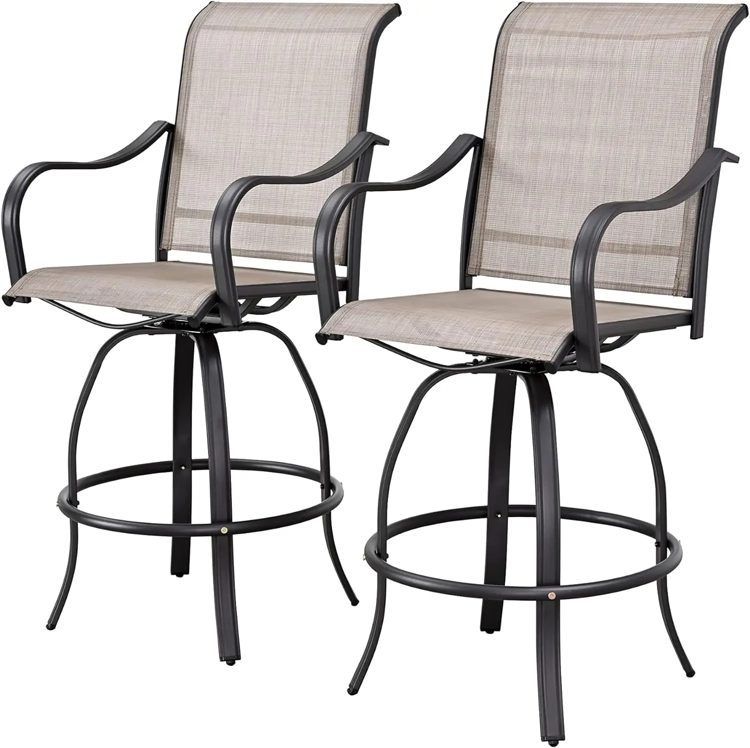 

LOKATSE HOME 2 Piece Bar Height Patio Outdoor Swivel Stools Set Furniture with All Weather Metal Frame, Grey Tesling Fabric,2 Ch