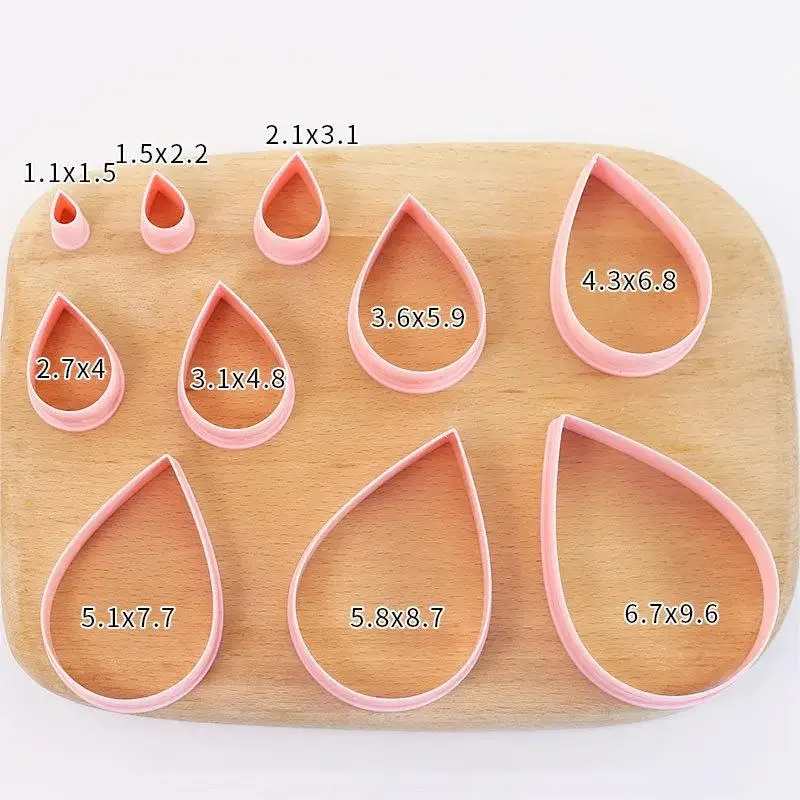 Rose Flower Petal Shape Pastry Baking Mold Polymer Clay Cutters for Earring Jewelry Water Droplets Cookie Cutter 10Pcs 1.5-9.6cm, polymer clay tools,silicone putty