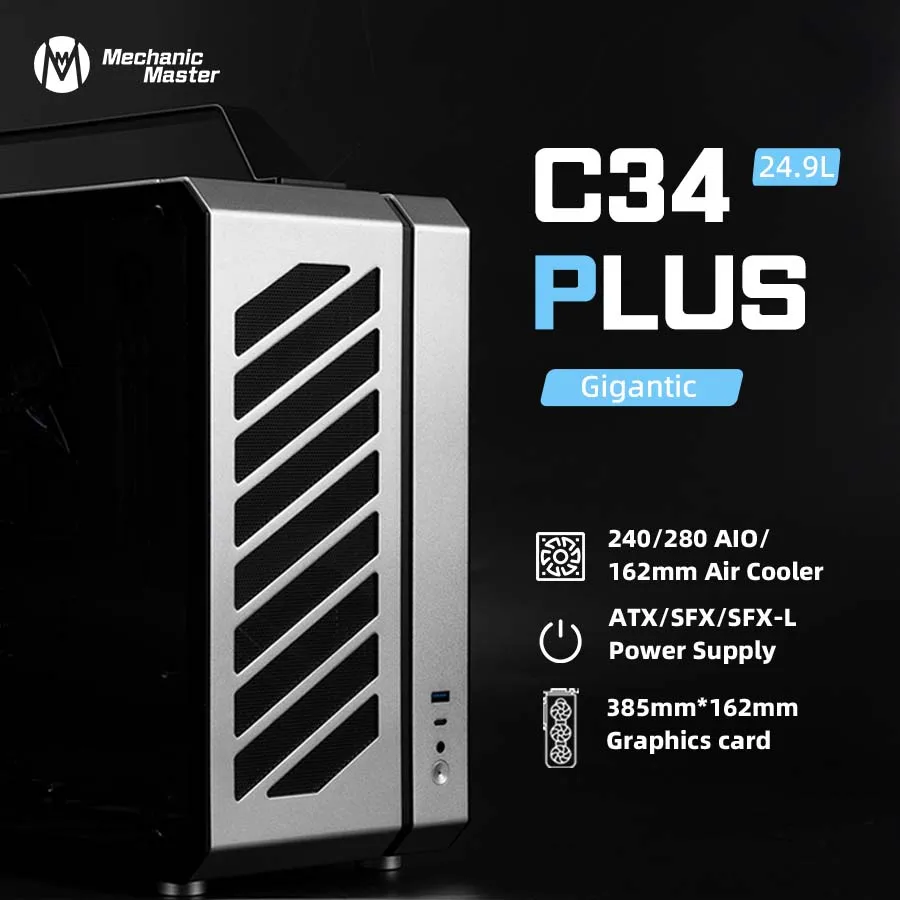 메카닉 마스터 컴퓨터 케이스, C34Plus 데스크탑 유닛 박스, 측면 투명, 유연하고 편리한 알루미늄 PC 큐브, 미니 조립