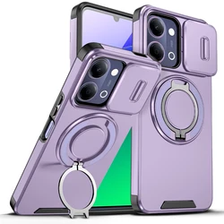 Magnetic Ring Stand Phone Case with Slide Camera Lens Protection and Durable Frame for VIVO Y500i or Y31d (Purple)