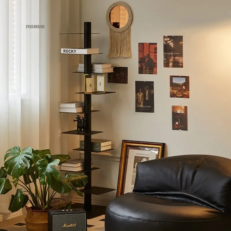 Modern Design Rotatable Adult Children Bookcase Living Room Library Iron Storage Corner Plant Shelves Book Rack Home Decor B