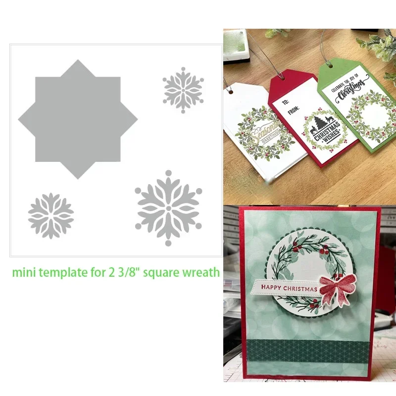 대형 미니 만다라 화환 빌더 스텐실 템플릿, 투명 스탬프 및 커팅 다이, 크리스마스 할로윈 생일 카드 스크랩북용