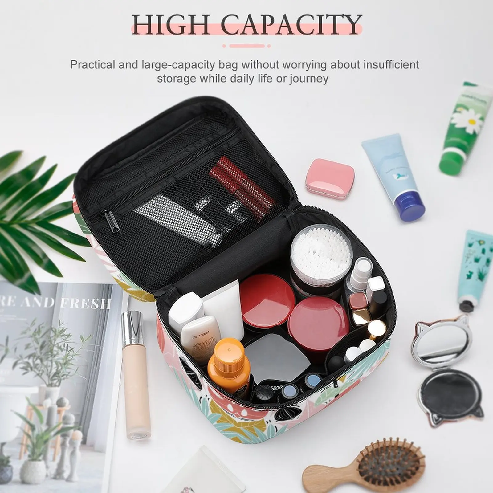 Customized Pattern Makeup Bag Outdoor Travel Makeup Bag Colorful Leaf Print Cosmetic Bag Toiletries Organizer Storage Wash Bag
