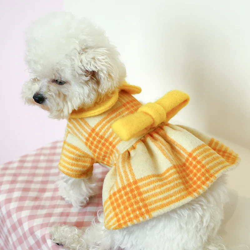 

Yellow Plaid Pet Clothes Bog Bowtie Jacket Autumn Winter Clothing Puppy Cat Coat For Small Medium Dogs Chihuahua Dogs Overcoats