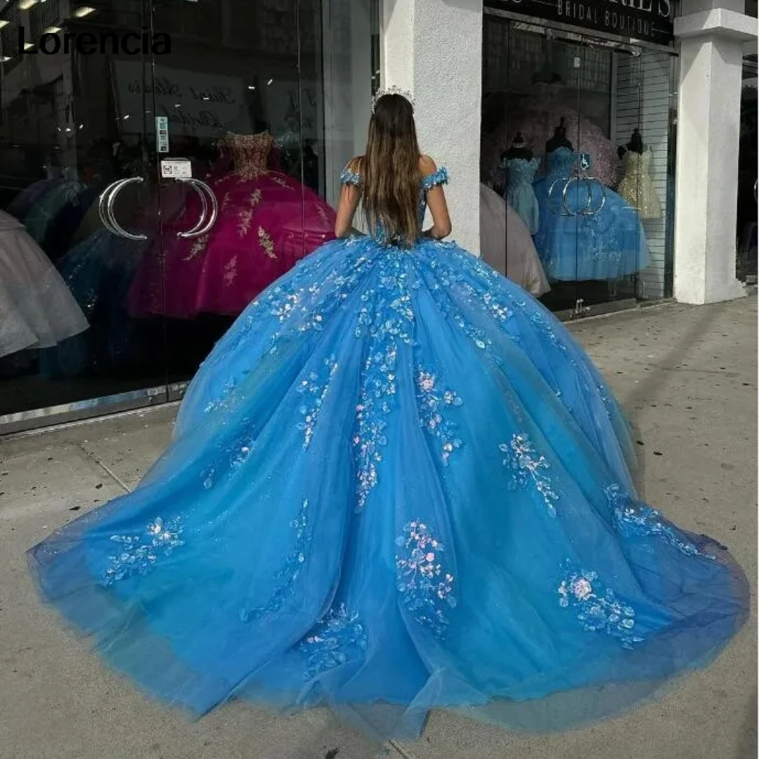 Lorencia Sparkly Blue Quinceanera Dress Ball Gown 3D Flower Applique Beading Mexico Corset Sweet 16 Vestidos De 15 A&ntilde;os YQD809 quinceanera dresses