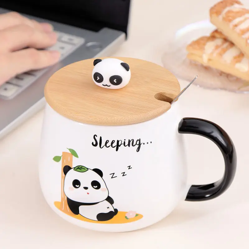 

Cute Cartoon Ceramic Mug with Lid Spoon Ins High Value Large Capacity Drinking Cup Net Red Breakfast Milk Cup