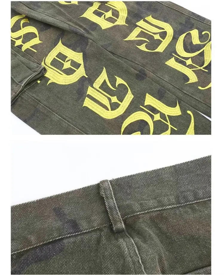 2023 Vibe Stil Brief Stickerei Camouflage Baggy Männer Cargo Hosen Gerade Hip Hop Lange Hosen Taktische Bekleidung Ropa Hombre – Detail 20