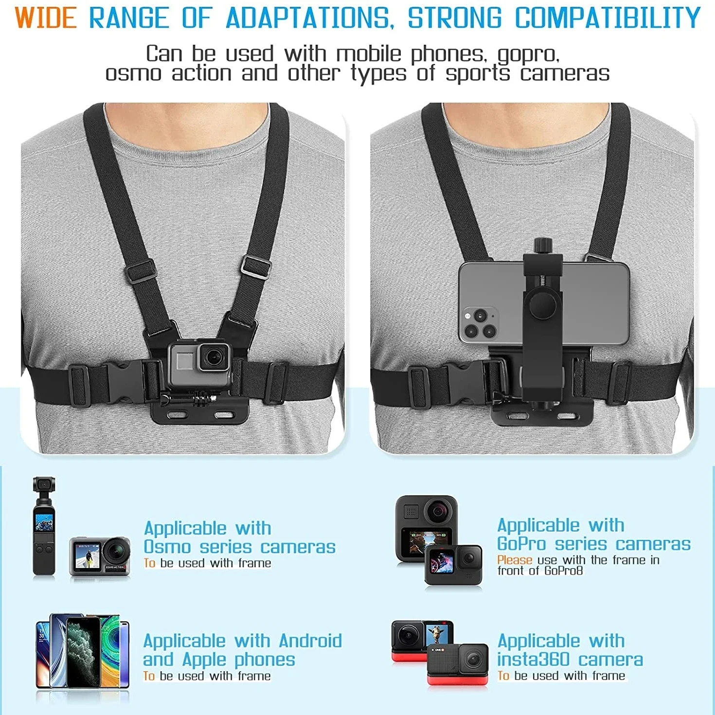 Adjustable Chest Strap Phone and Camera Holder