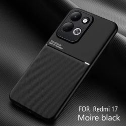 Luxury Leather Soft Frame Phone Case with Car Magnetic Holder and Back Protection for Redmi 17 5G (MW - Black)
