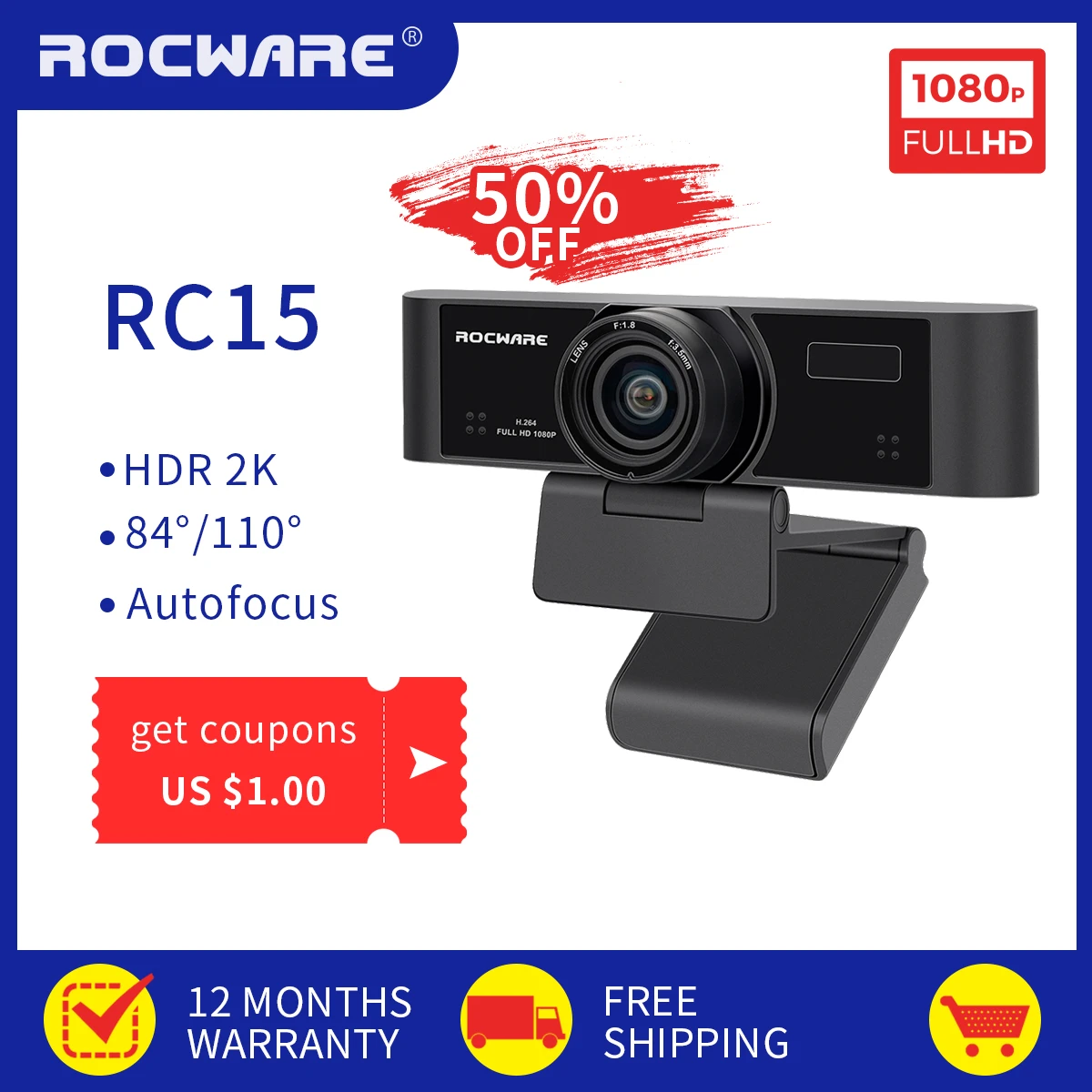 Rocware Rc15 Hd 1080p cam Autofocus Computer camera With