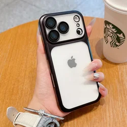 Ultra Thin Frosted Plating Frame Case with Large Window Lens Film, Translucent & Shockproof Cover - iPhone 17 Pro Max (Black)