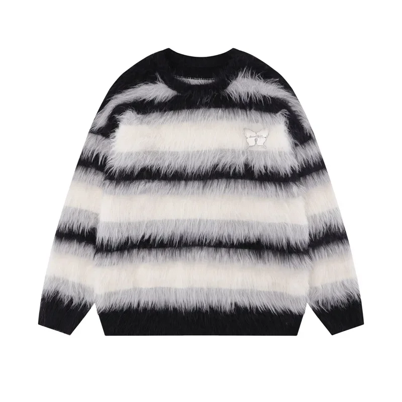 Trendy Sweet Round Neck Sweater For Men And Women Street Style Knitted Top With Color Blocking Stripes Casual Fit Idle Style Cou