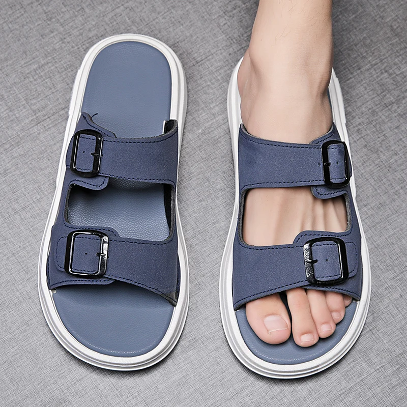 Fashion Slippers New Summer Genuine Cow Leather Men Shoes Lightweight Soft Beach Sandals Casual Men's Flip Flops