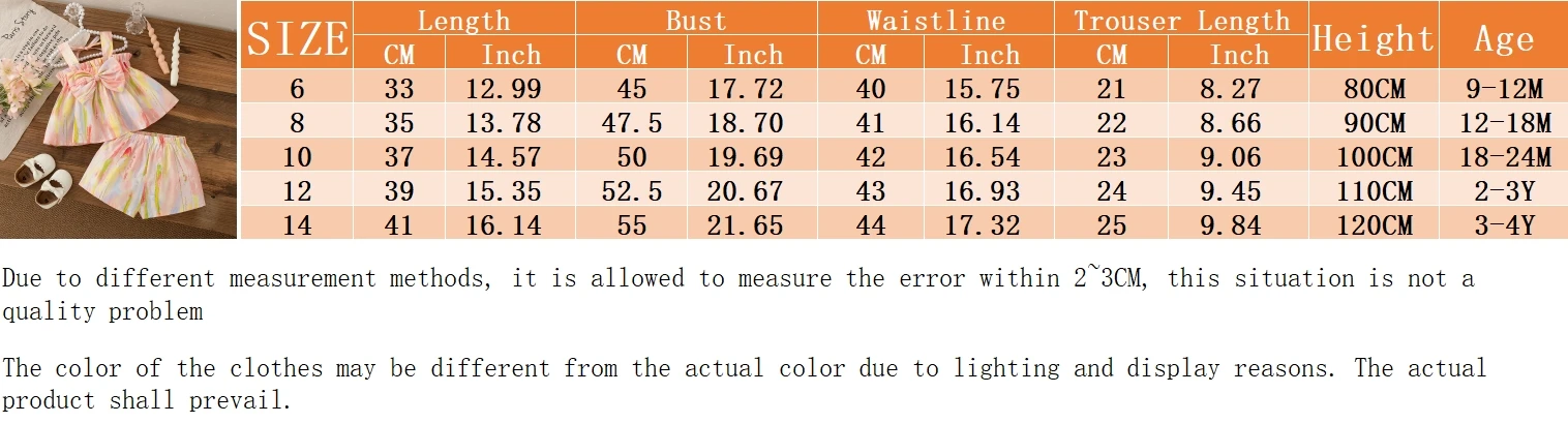 Description Picture 2 of item2pc/Set Baby Sets Summer Bow Sling Tie-Dye Style Beach Children's Costume Cute Casual Vacation Children Clothes