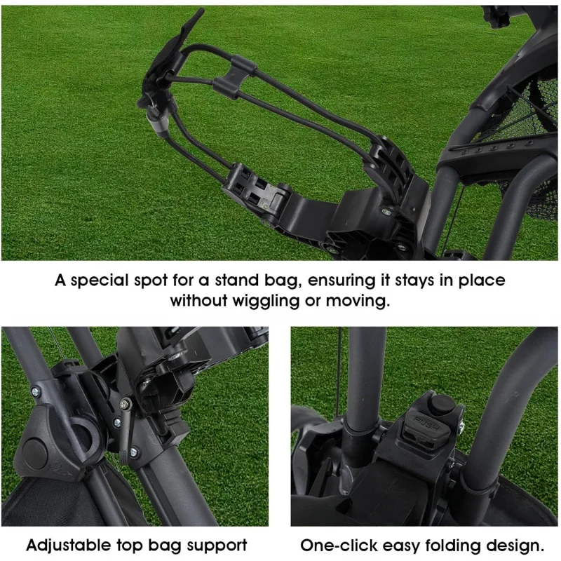 AQDRUIDS 3 Wheels Push Cart,Extra Wide Rear Wheel,No Tipping,Lightweight Easy to Fold Golf Pull Trolley,Adjustable Height H