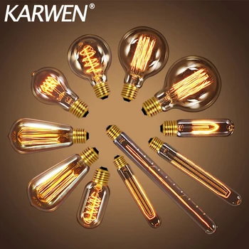 레트로 에디슨 전구 E27 40W 220V 빈티지 전구 T10 T45 A19 ST64 G80 G95 Ampoule 백열 램프 홈 장식 램프 Lampada