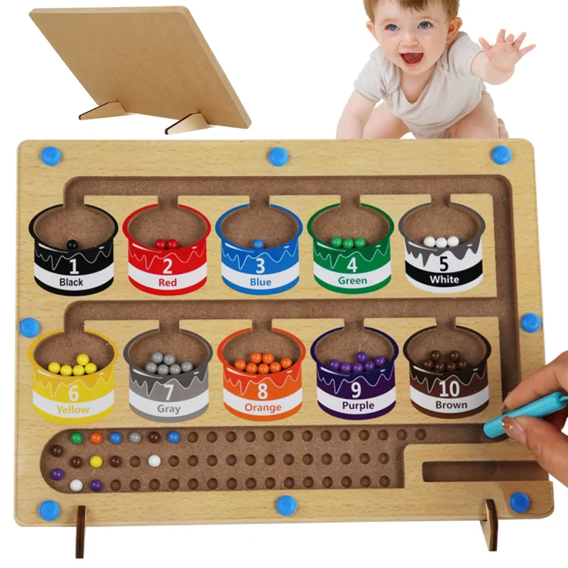 

Wooden Magnetic Counting Maze With Magnetic Pen Puzzle Toys Magnetic Color Beads Maze Fun Counting Matching Game Kids Gift
