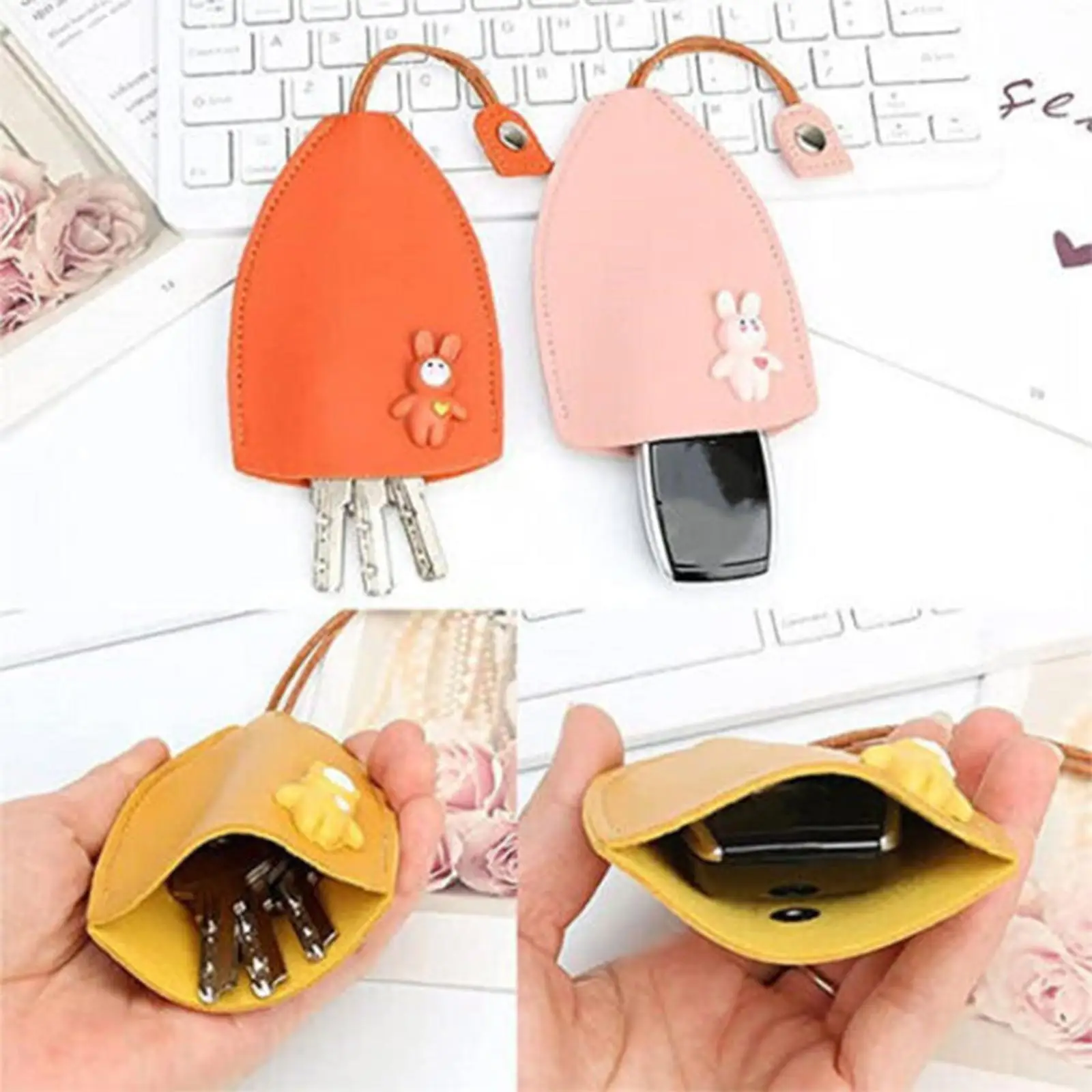 HGMZUOAI Funda creativa extraíble para llaves, funda de cuero de gran capacidad, bolso de llavero con lindo protector para automóvil, 4 piezas - B