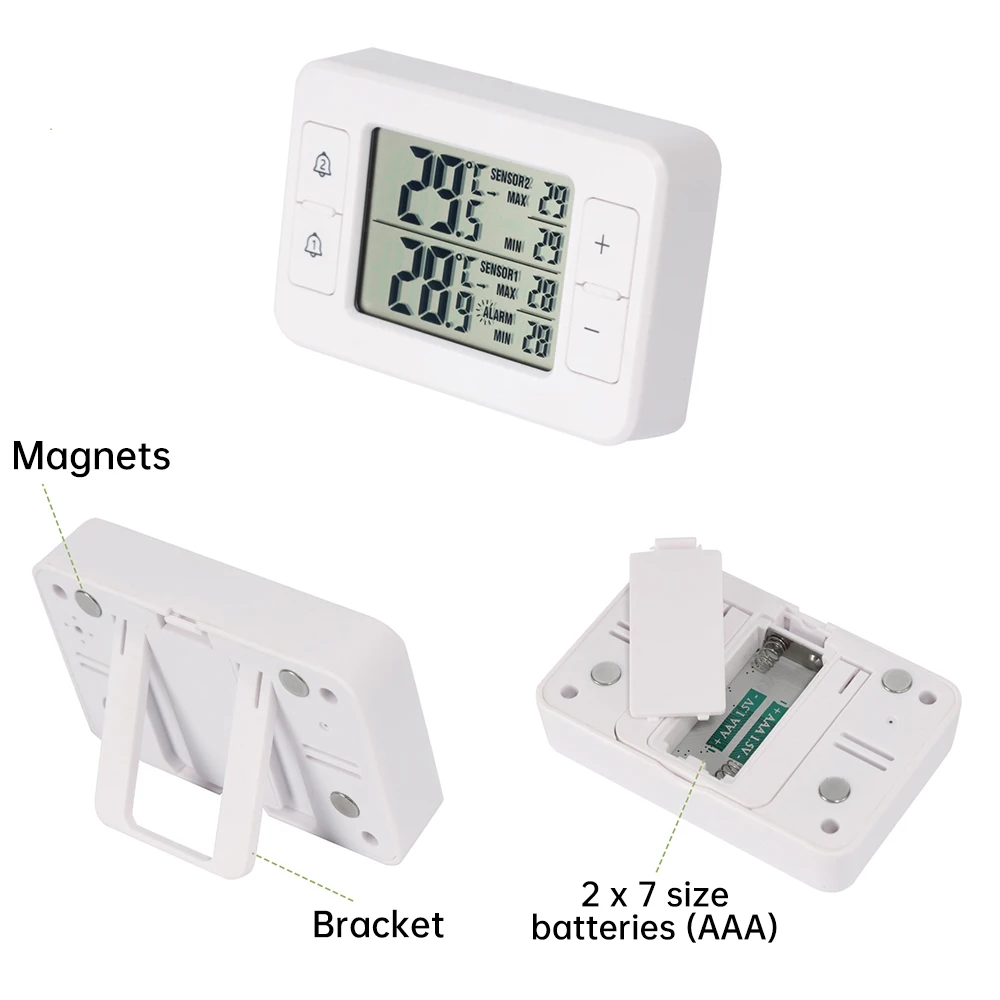 1 tow 2 Electronic Thermometer High Accuracy Refrigerator Freezer Temperature Monitor Wireless Temperature Sensor with Alarm 5