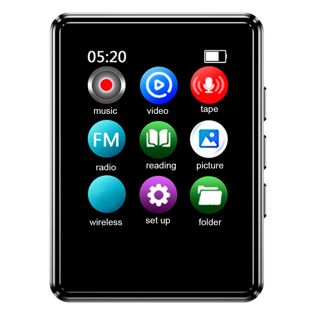 MP3/MP4 Digital Audio Player Compatible with Bluetooth Full Touchscreen Player Built in Speaker 1.77 Inch for Student Daily Use