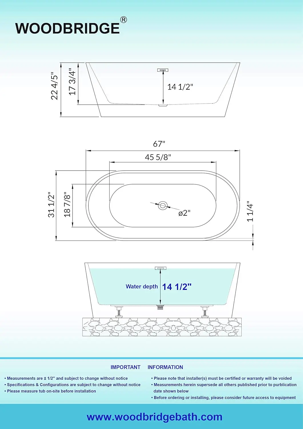 67 inch Acrylic Freestanding Bathtub Contemporary Soaking White Tub with Matte Black Overflow and Drain High quality structure