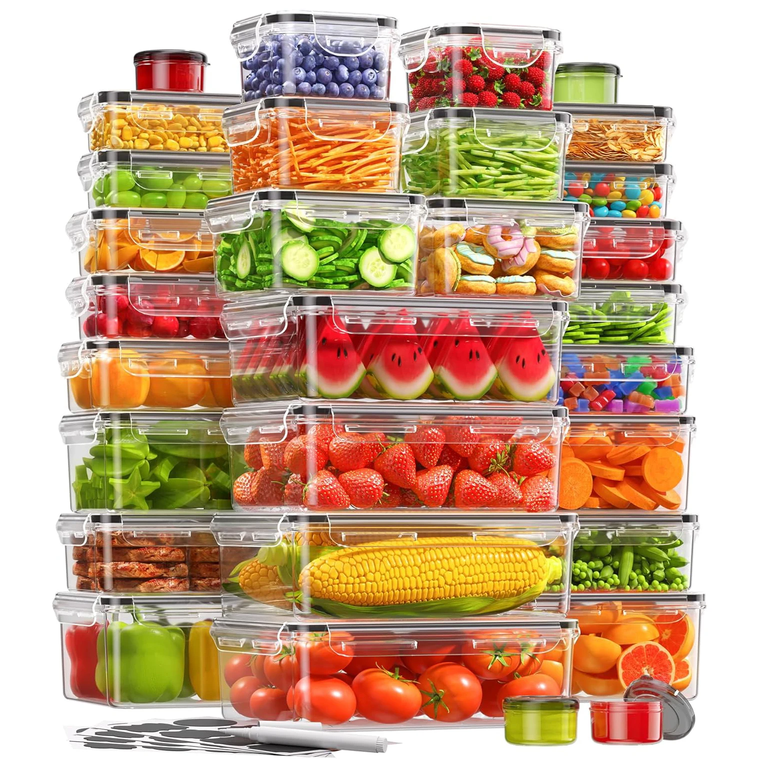 Food Storage Containers with Lids, BPA-Free Plastic Food Containers for Kitchen Storage, Leak Proof, Reusable Meal Prep