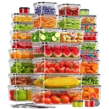 Contenitori per alimenti con coperchi, contenitori per alimenti in plastica senza BPA per la conservazione della cucina, a prova di perdite, riutilizzabili per la preparazione dei pasti 1