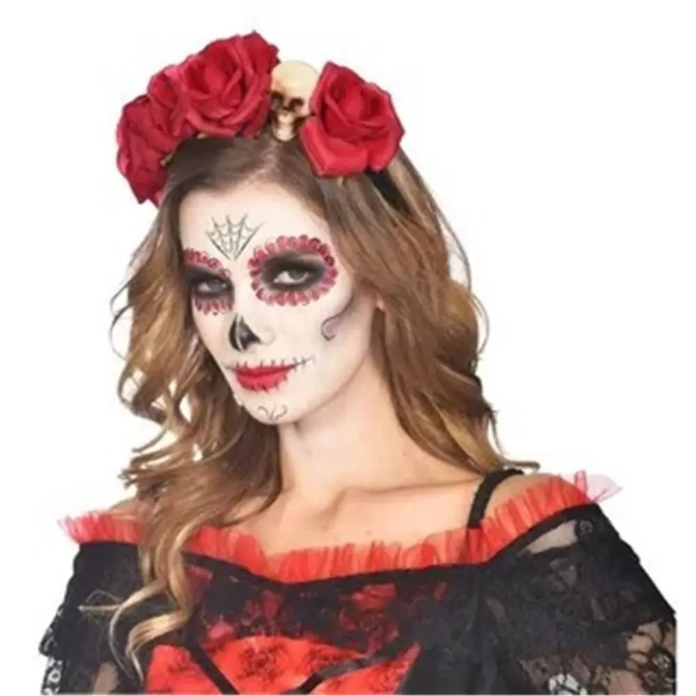 Mode Mexikanische Rose Blume Krone Stirnband Party Kostüm Foto Requisiten Tag der Toten Kopfschmuck Boho Halloween Kopfbedeckung für Frauen – Detail 1