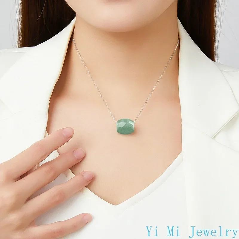 Jadeite Pendant Planted Bean Green Transfer Bead Female Jade Necklace S925 Silver Chain for 1 Real and Items