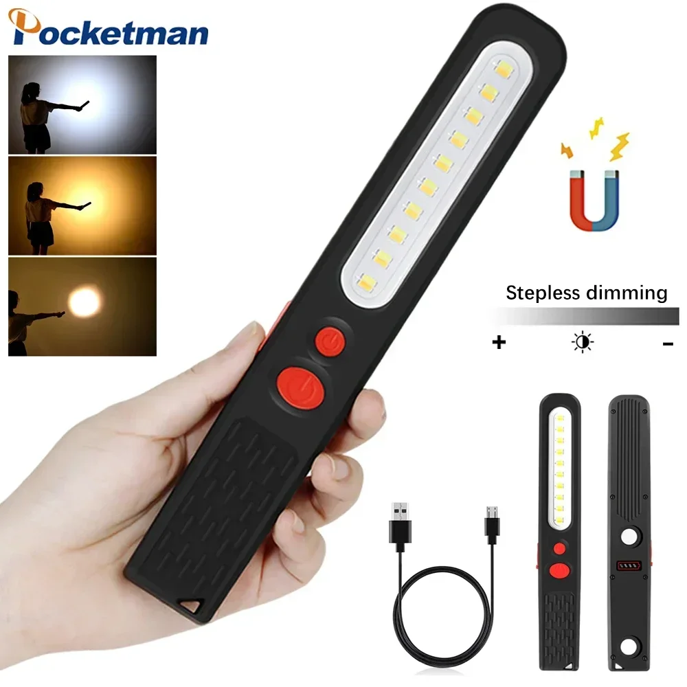 Usb Ricaricabile Cob Led Work Light Magnetic Auto Repair Lights Torcia Torcia Impermeabile Con Regolazione Continua