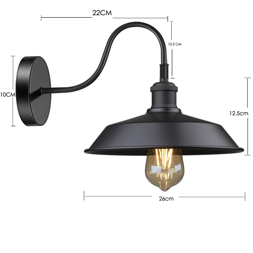 110v-220v Gooseneck Wall Light Fixture for Barn Door Light Front Porch,Black Farmhouse Light with Goose Neck Arm, Exterior E27 4