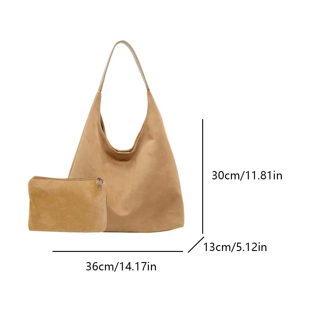 Women Suede Shoulder Bag Large Capacity Bucket Bag with Pocket Tote Bag Hobo Bag for Work Travel Shopping