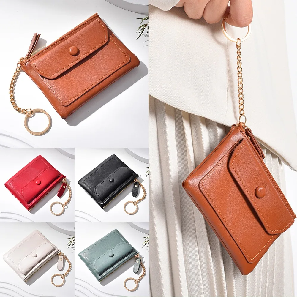 

Solid Color Coin Purse Durable Large Capacity Minimalist Zipper Wallet PU Leather Zipper Storage Bag Women