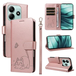 Magnetic Leather Wallet Flip Cover Case with Cat & Butterfly Embossed Design for Redmi Note 11 Pro 4G (Rosegold)