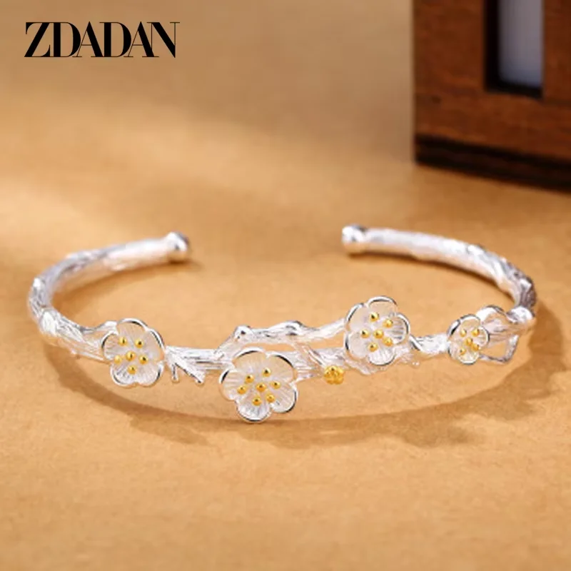 ZDADAN 925 Sterling Silber Lotus verstellbares Armband und Armreif für Damen, Modeschmuck – Detail 1