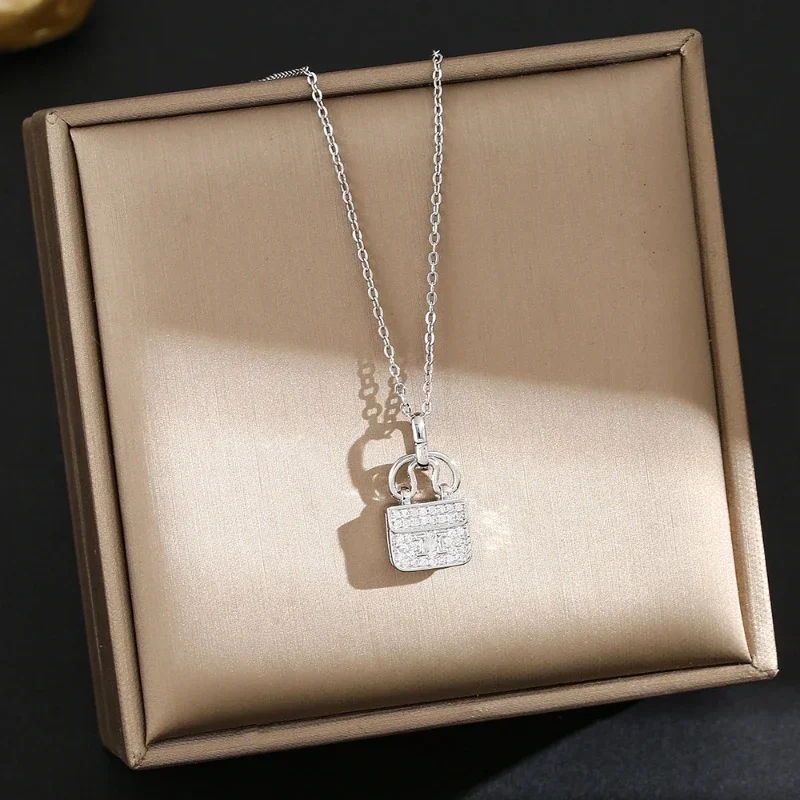 925 Sterling Silver Bag Pendant  Moissanite Labs Diamond Necklace Clavicle Chain Women Fashion Jewelry for Wedding