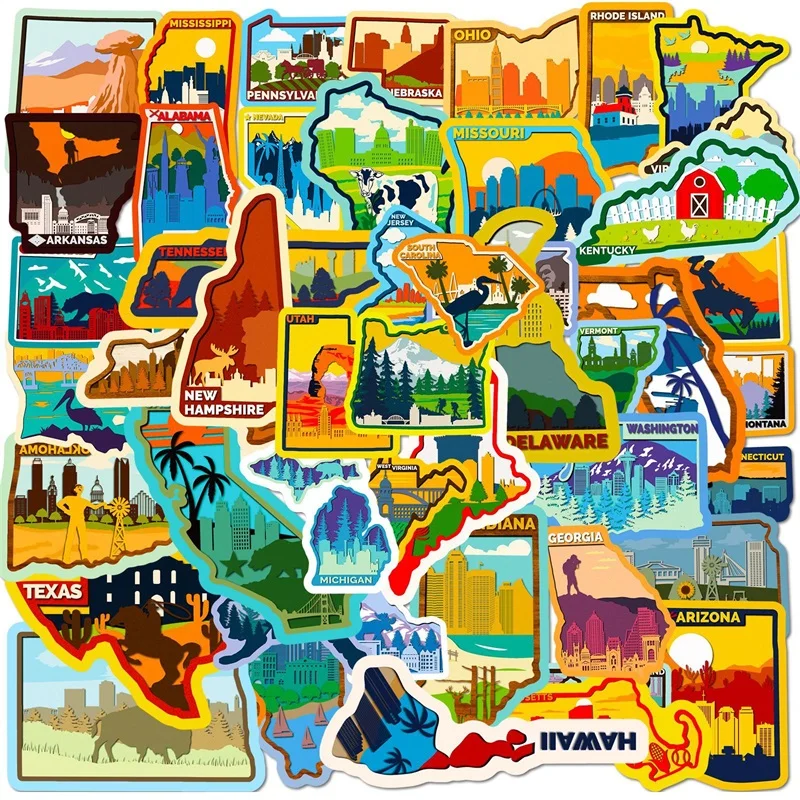 

50PCS Cartoon States Scenery PVC Sticker Aesthetic Decoration Scrapbooking Korean Stationery Hand Accounting Supplies for Kids