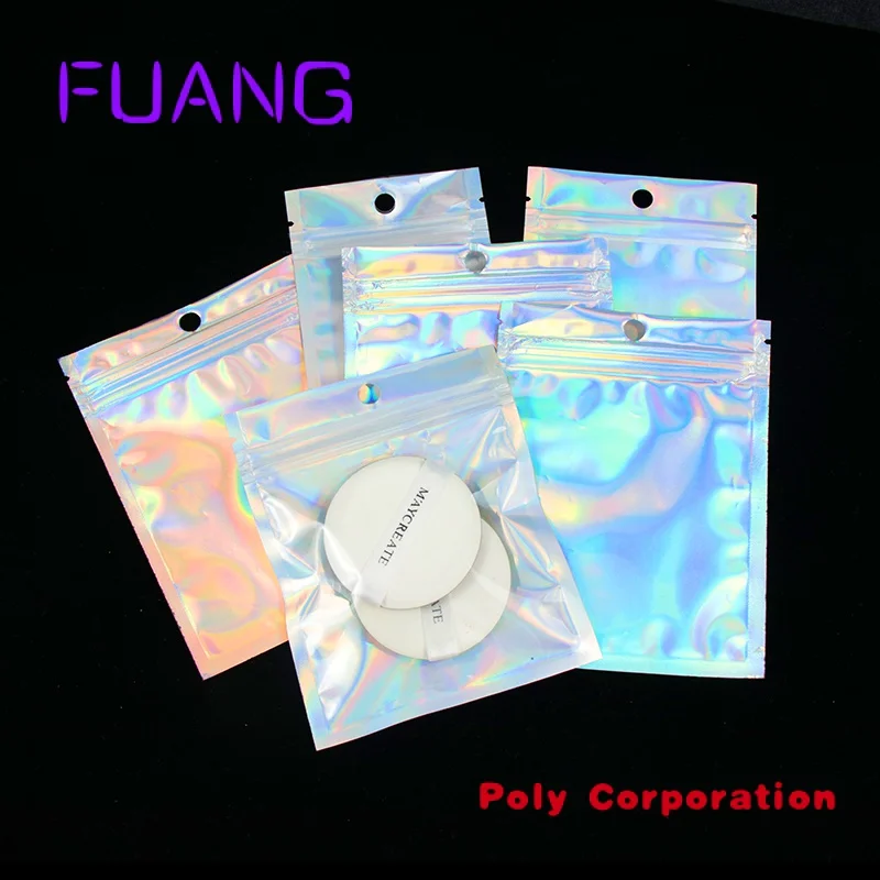 

Custom Custom printed Front Laser holographic mylar plastic three side seal aluminum foil packing bag with zip