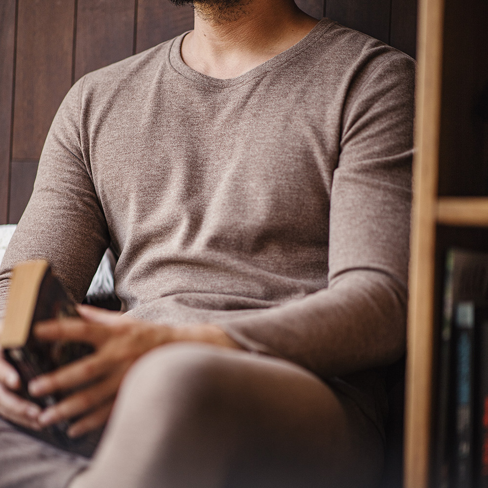 Maden New Men's Solid Elastic Slim Fit Inner Wear Underwear O-neck Thermal Underwear Set Long Sleeve Thermal Suit for Winter