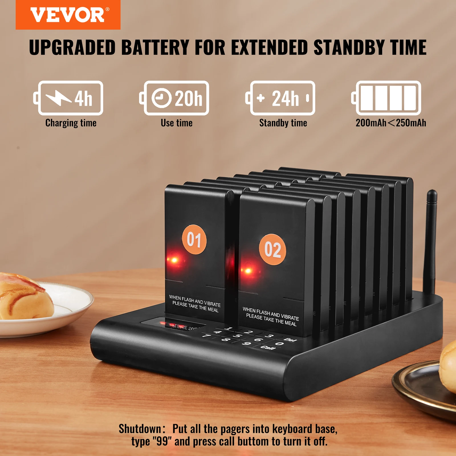 VEVOR 16pcs Restaurant Pager System 500m Long Range Wireless Calling System for Coffee Shop Restaurant Guest Queue Pager