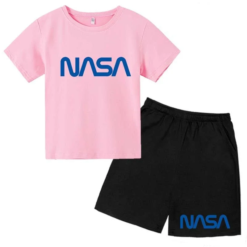 Conjunto de 2 camisetas y pantalones cortos con estampado de letras de verano para niños de 2 a 13 años, ropa deportiva de calle para niños y niñas