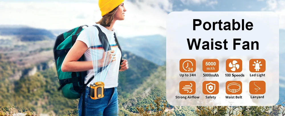Description Picture 2 of itemPortable Waist Clip Fan 5000mAh Mini Hanging Neck Fan 100 Speeds Strong Wind Rechargeable Wearable Fan for Outdoor Sport Working